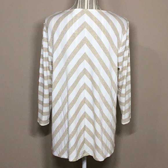 Chico’s Shimmer Striped Tee, Ecru/Gold, 2 - Picture 4 of 9